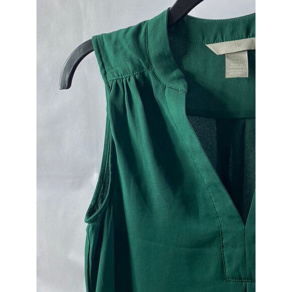 H&M Women's Forest Green V-Neck Semi-Sheer Round-Hem Mini Dress SZ 2 - Picture 4 of 11